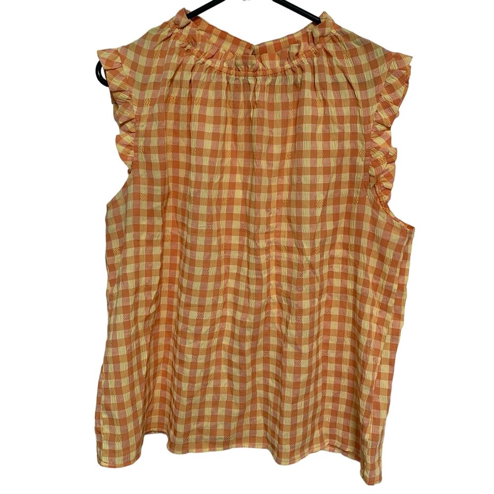 Nanette Lepore Orange Yellow Gingham Plaid Ruffle Sleeve Blouse Size Large